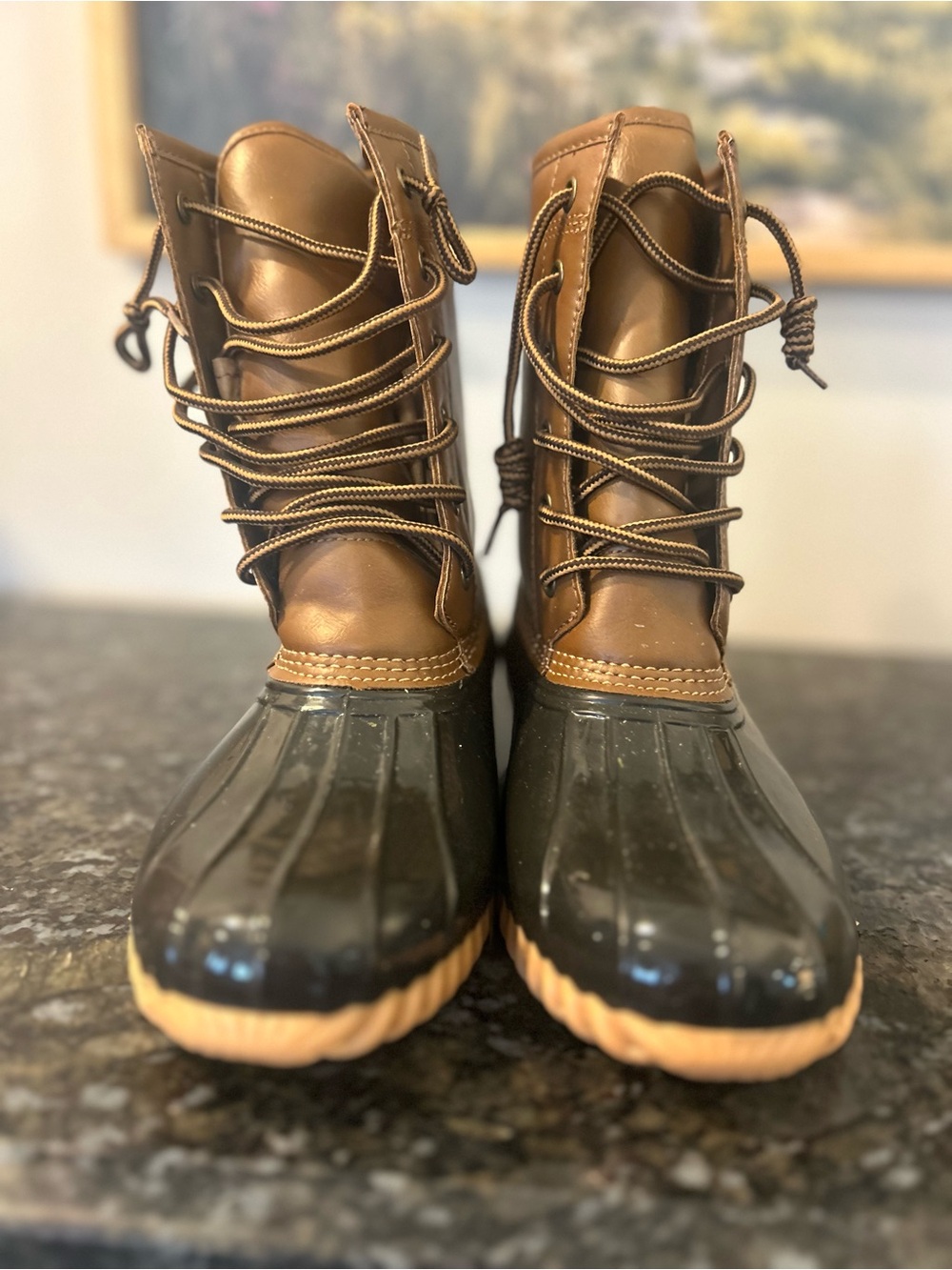 Sporto Brown and Black Waterproof Lace-Up Duck Boots